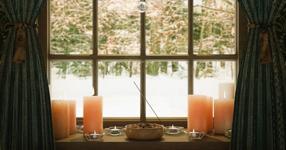 a table with candles and a bowl of fruit on it